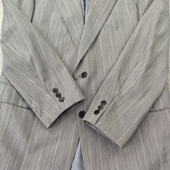 Boss Hugo Boss Corleone Blazer Men's 40L Grey Striped Ventless Wool Suit Jacket - Picture 4 of 13